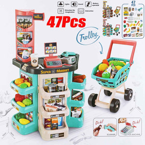 47 pcs Children Gift Home Buy Supermarket Cashier Funny Kids Pretend Play Learning Educational Cash Register Toy for birthday