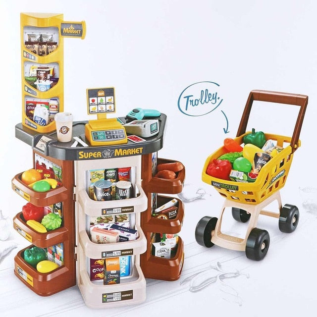 47 pcs Children Gift Home Buy Supermarket Cashier Funny Kids Pretend Play Learning Educational Cash Register Toy for birthday