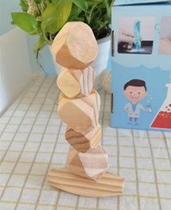 Montessori Educational Wooden Colored Stone Jenga Building Block Toy Creative Nordic Style Stacking Game Rainbow Wooden Toy Gif