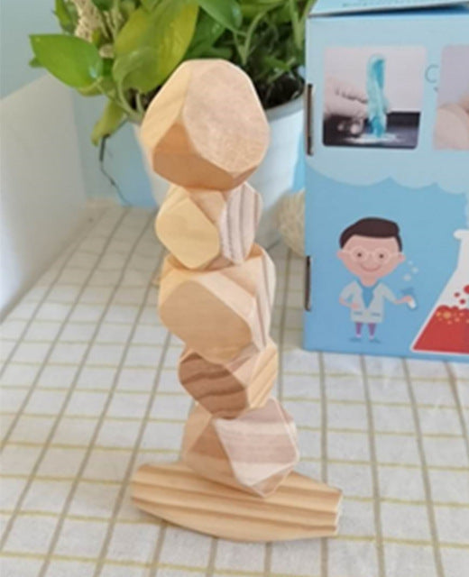 Montessori Educational Wooden Colored Stone Jenga Building Block Toy Creative Nordic Style Stacking Game Rainbow Wooden Toy Gif