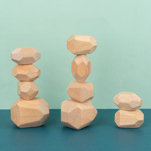 Montessori Educational Wooden Colored Stone Jenga Building Block Toy Creative Nordic Style Stacking Game Rainbow Wooden Toy Gif