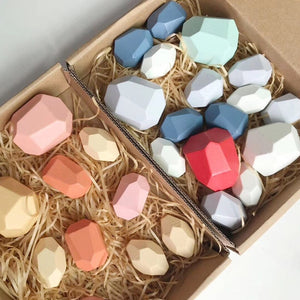 Montessori Educational Wooden Colored Stone Jenga Building Block Toy Creative Nordic Style Stacking Game Rainbow Wooden Toy Gif